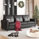 STHOUYN 88” Faux Leather Couch for Living Room, Black Office Couch Small Space, Comfy 3 Seater Couches Leather Sofa with High Backrest (Black) - Image 2
