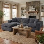 Shintenchi 105" Modular Sectional Sofa, Boneless L Shaped Couch with Deep Seat, Cloud Foam Couch with Oversized Chaise, Plush Cordurory Sofa No Assembly Needed for Living Room, Dark Gray - Image 2