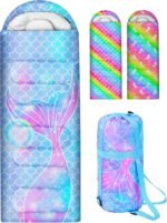 Sleeping Bags for Kids, 3 Season Waterproof Sleeping Bag with Carry Bag for Camping Hiking, Rainbow Unicorn - Image 2