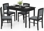 Tangkula Dining Table Set for 4, Farmhouse Solid Wood Dinette Set w/Rubber Wood Legs, Upholstered Seat & Padded Backrest, Mid-Century Modern Dining Table and Chairs Set for Kitchen, Dining Room - Image 2