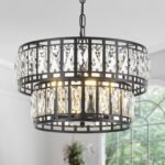 Tunkayli Dining Room Chandeliers K9 Crystal Black Metal Chandelier Modern 2-Tier Drum Farmhouse 16in Contemporary Round Light Fixture for Bedroom Entryway Kitchen Island Living Room - Image 2