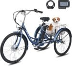 VIRIBUS Electric Trike for Adults, 24 inch Electric Tricycle 250W(Peak 500W) with 468Wh Removable Battery, Motorized Adult Tricycle for Men, 3 Wheel Electric Bike for Seniors, E Trikes 330 lb. Blue - Image 2