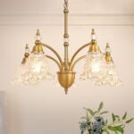 Vintage 5 Light Chandelier, Brass Dining Room Light Fixtures Over Table, Farmhouse Glass Chandelier Ceiling Light Fixture for Kitchen, Dinning, Foyer, Bathroom, Living Room - Image 2
