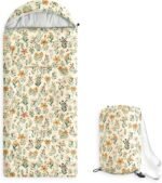 Wake In Cloud - Kids Sleeping Bag for Girls Toddlers, Camping in Warm Cold Weather, Backpacking Lightweight Compact Outdoor Liner for 3 Seasons Summer Spring Fall, Flowers Orange Cream - Image 2