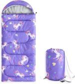 Wake In Cloud - Kids Sleeping Bag for Girls Toddlers, Camping in Warm Cold Weather, Backpacking Lightweight Compact Outdoor Liner for 3 Seasons, Unicorns Stars Hearts - Image 2