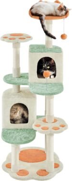 Yaheetech 57.5in Cat Tree Tower, Multi-Functional Activity Center w/Cat Paw-Shaped Platform, Scratching Posts, 2 Condos and Dangling Balls for Indoor Cats to Relax - Image 2