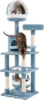 Yaheetech 61in Tall Ocean-Themed Cat Tree, Multi-Level Cat Tower with Shark's Mouth-Shaped Nest, Fish-Shaped Platform, Sisal Scratching Posts, Plush Pet Bed Furniture as Kitty Activity Center - Image 2