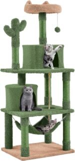 Yaheetech Cactus Cat Tree for Indoor Cats, 62in Cat Tower with Scratching Posts, Hammock & Dangling Ball, Multi-Level Condo Activity Center Furniture - Image 2