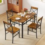 Zevemomo 5-Piece Dining Table Set, Breakfast Nook Table Set, Kitchen Table Chairs Set of 4, Small Dining Table Set for 4 X-Shaped Curved Backrest Chairs, for Small Spaces & Living Room-Rustic Brown - Image 2
