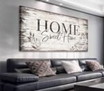 arteWOODS Home Sweet Home Wall Art Sign Large Dark Brown Farmhouse Wall Sign for Living Room Decoration Wooden Board Design Canvas Prints Modern Rustic Artwork Leaf Pictures Wall Decor 24" x 48" - Image 2