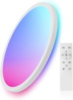 1 Pack 12 Inch Smart Ceiling Light Fixture, RGB LED Flush Mount Ceiling Light with Night Light, 24W 2400LM Ultra-Slim Ceiling Light with Remote, 16 Million DIY Colors, Works with Alexa/Google Home - Image 2