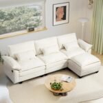 108" Modular Sectional Sofa, Comfy Cloud Couch with Ottoman & USB Port for Living Room, L Shaped Modern Chenille Couches with Throw Pillows for Bedroom, Apartment, White - Image 2
