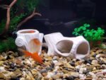 2Pack SpringSmart Aquarium Decor Rock Cave and Plastic Plant Betta Fish Tank Accessories for Fish Shrimp Turtle Crab Hiding Breeding Playing Ceramic Hideout Stone for Fish Bowl - Image 3