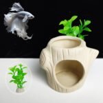 2Pack SpringSmart Aquarium Decor Rock Cave and Plastic Plant Betta Fish Tank Accessories for Fish Shrimp Turtle Crab Hiding Breeding Playing Ceramic Hideout Stone for Fish Bowl - Image 6