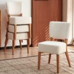 47 Inch Round Dining Table Set for 4, Modern Mid Century Circle Kitchen Dinner Wood Table with 4 Upholstered Stackable Dining Room Chairs for Living Room Apartment, Oak & White - Image 3