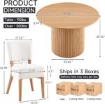 47 Inch Round Dining Table Set for 4, Modern Mid Century Circle Kitchen Dinner Wood Table with 4 Upholstered Stackable Dining Room Chairs for Living Room Apartment, Oak & White - Image 4