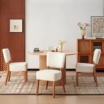 47 Inch Round Dining Table Set for 4, Modern Mid Century Circle Kitchen Dinner Wood Table with 4 Upholstered Stackable Dining Room Chairs for Living Room Apartment, Oak & White - Image 7