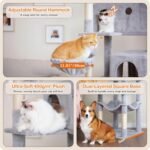 Ouritsu Cat Tree, 73.6 inch Tall Cat Climbing Tower for Large Cat Indoor with 2 Large Condos, 2 Widened Perches, Sisal Covered Scratching Posts, 2 Hammocks, Light Gray, XLF001GA - Image 6