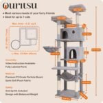 Ouritsu Cat Tree, 73.6 inch Tall Cat Climbing Tower for Large Cat Indoor with 2 Large Condos, 2 Widened Perches, Sisal Covered Scratching Posts, 2 Hammocks, Light Gray, XLF001GA - Image 7