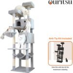 Ouritsu Cat Tree, 73.6 inch Tall Cat Climbing Tower for Large Cat Indoor with 2 Large Condos, 2 Widened Perches, Sisal Covered Scratching Posts, 2 Hammocks, Light Gray, XLF001GA - Image 8