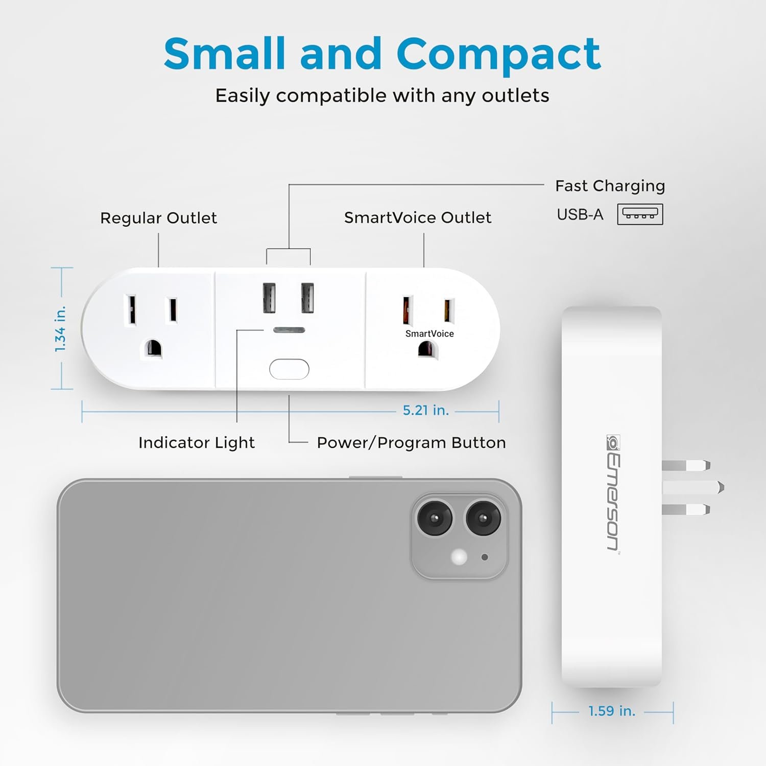 Emerson SmartVoice 4-in-1 Wall Plug, Offline 30+ Voice Control Commands, No APP, No WiFi, No Setup, Smart Outlet w/ 2 AC Outlets, 2 USB-A Ports, Sleep & Wake Timer, ETL Listed - Image 5