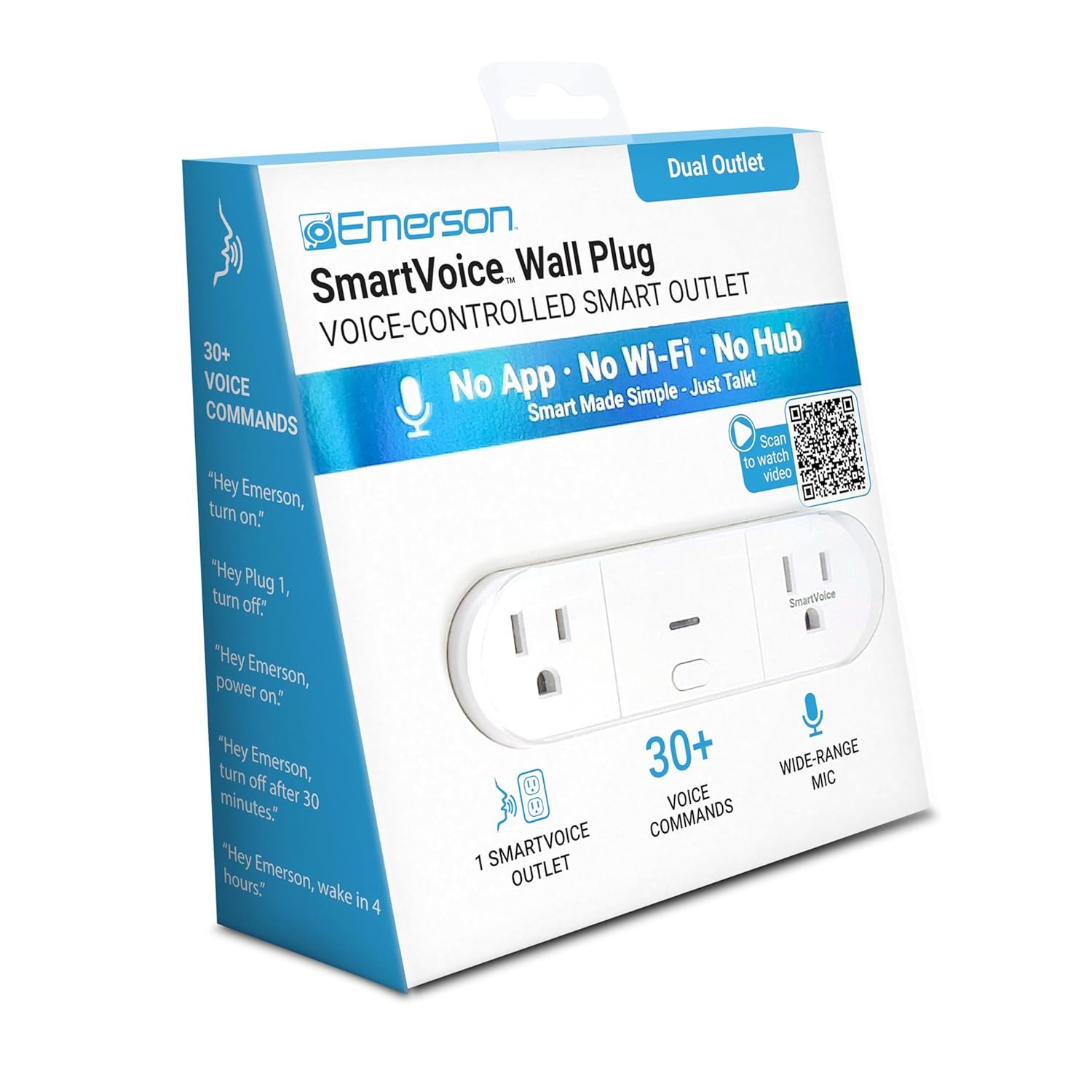 Emerson SmartVoice 4-in-1 Wall Plug, Offline 30+ Voice Control Commands, No APP, No WiFi, No Setup, Smart Outlet w/ 2 AC Outlets, 2 USB-A Ports, Sleep & Wake Timer, ETL Listed - Image 10
