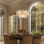 7PM Modern Gold Glass Chandelier, Antique Crystal Chandeliers 3-Layer 6 Light Round Pendant Chandelier for Dining Room Kitchen Island Living Room Bedroom 59" Height Adjustable, 20inch - Image 4