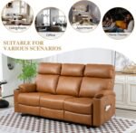 Power Reclining Sofa - 3 Seater Recliner Sofás, PU Leather Sofa, Home Theater Seating with Flipped Middle Backrest, Power Recliner Couch for Living Room(Brown) - Image 7