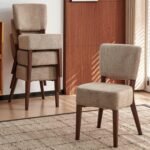 5-Piece Round Dining Table Set, Modern 47" Kitchen Table Chairs Set of 4, Upholstered Stackable Dining Room Chairs with Thick Cushion&Metal Legs for Living Room Apartment, Walnut&Light Brown - Image 3