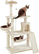 Yaheetech 63.5in Extra Large Cat Tree Condo with Sisal-Covered Scratching Post Plush Perch Hammock, Cat Tower Activity Center Kitten Furniture Play House - Image 3