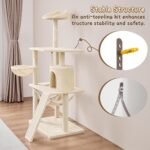Yaheetech 63.5in Extra Large Cat Tree Condo with Sisal-Covered Scratching Post Plush Perch Hammock, Cat Tower Activity Center Kitten Furniture Play House - Image 10