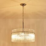 Shrine Lighting Drum Chandeliers, Modern Design, Chrome Pendant Light Fixture for Living Space, D18'' x H17'', Adjustable Chains 59", E12*5 Sockets, Clear Glass Lampshade & Chrome Finish Frame - Image 3