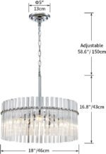 Shrine Lighting Drum Chandeliers, Modern Design, Chrome Pendant Light Fixture for Living Space, D18'' x H17'', Adjustable Chains 59", E12*5 Sockets, Clear Glass Lampshade & Chrome Finish Frame - Image 4