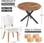 5-Piece Round Dining Table Set, Modern Small 37" Kitchen Table Chairs Set, Upholstered Stackable Dining Chairs with Metal Legs for Living Room Apartment, Space-Saving, Imitation Wood&White - Image 3