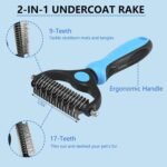 5-in-1 Dog & Cat Extra Long Pin Grooming Kit Slicker Brush for Large Dogs Cats Remove Loose Fur, Undercoat Brush for Shedding, Dematting Comb & Cleaner for Long Haired Pets - Image 4