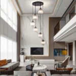 Long Chandelier for High Ceilings Modern Crystal Long Pendant Light Raindrop Drop Lamp Hanging Flush Mount Chandelier Ceiling Light for Staircase Foyer Living Room Entryway 6 Lights - Image 4