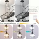 Long Chandelier for High Ceilings Modern Crystal Long Pendant Light Raindrop Drop Lamp Hanging Flush Mount Chandelier Ceiling Light for Staircase Foyer Living Room Entryway 6 Lights - Image 6