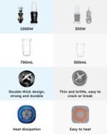 Sangcon 1000W Smoothie Blender for Kitchen, Blenders for Smoothies with (3) Cups (2) Spout Covers (1) Storage Cap (1) To-Go Cap, Portable Blender for Shakes, Ice Crushing, Frozen Drinks, Spices - Image 6