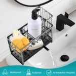 Sinnsally Kitchen Sponge Holder,2 Tier Sink Caddy Organizer with High Brush Holder,Stainless Steel Sink Box Dish Scrubber Holder,Soap Tray for Kitchen Counter Accessories & Storage Rack (Black) - Image 6