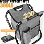 Kikerike Backpack Stool Cooler Chair Heavy Duty 300 LBS Max Load Portable Lightweight Stool Backpack Folding Fishing Cooler Seat for Camping Hunting Fishing - Gray - Image 4
