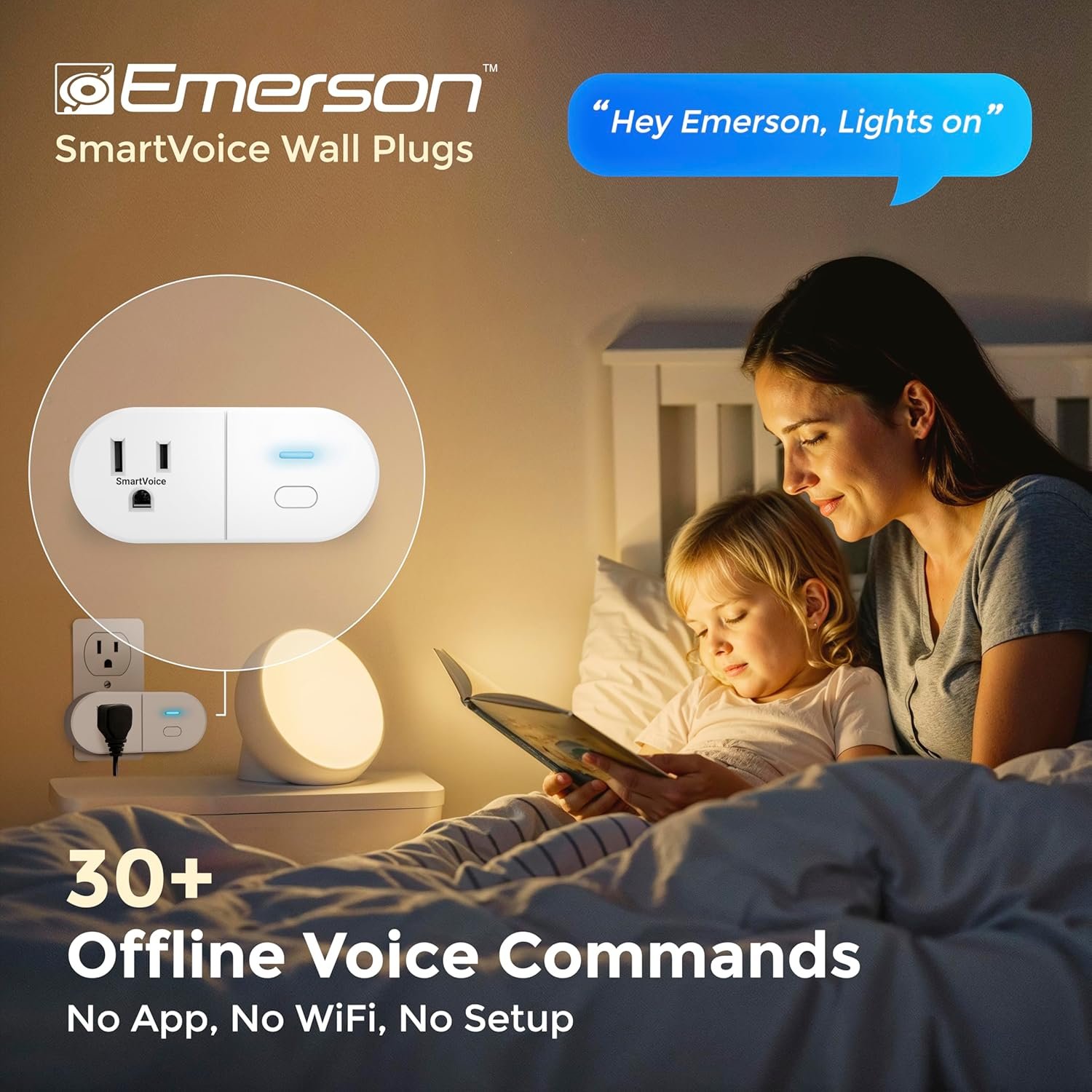 Emerson SmartVoice ES513 Wall Plug, Offline 30+ Voice Control Commands - No APP, No WiFi, No Setup, Smart Outlet Extender for Home and Office, Sleep & Wake Timer, ETL Listed - Image 3