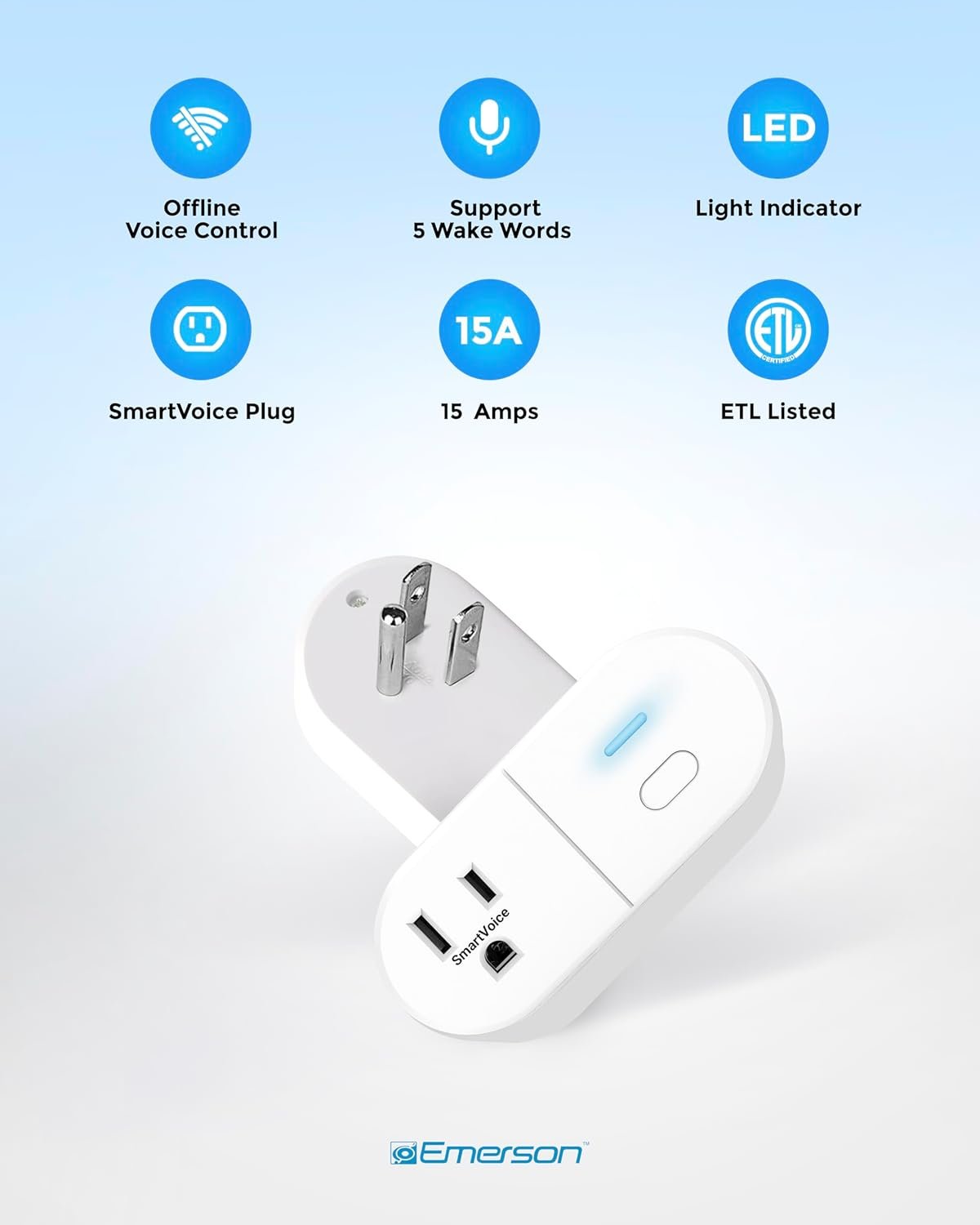 Emerson SmartVoice ES513 Wall Plug, Offline 30+ Voice Control Commands - No APP, No WiFi, No Setup, Smart Outlet Extender for Home and Office, Sleep & Wake Timer, ETL Listed - Image 6