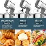 Household Stand Mixer with 6.5 Quart Bowl, Electric Food Mixer 10+p Speeds 660W, Kitchen Tilt-Head Bread Dough and Cake Mixers with Dough Hook, Whisk, Beater, Splash Guard - Image 5