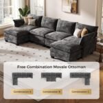 KKL 120" Modular Sectional Sofa for Living Room, U-Shaped 6 Seater Convertible L-Shaped Cloud Couch with Ottoman, Chenille Modern Sectional Couches for Living Room, Apartment, Grey - Image 4
