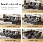 KKL 120" Modular Sectional Sofa for Living Room, U-Shaped 6 Seater Convertible L-Shaped Cloud Couch with Ottoman, Chenille Modern Sectional Couches for Living Room, Apartment, Grey - Image 5