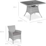 Best Choice Products 5-Piece Indoor Outdoor Wicker Dining Set Furniture for Patio, Backyard w/Square Glass Tabletop, Umbrella Cutout, 4 Chairs - Gray - Image 8