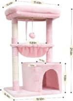 SYANDLVY Small Cat Tree for Indoor Cats, Cat Tower with Scratching Post, Modern Cat House with Padded Perch, Kittens Condo with Cradle, Cat Cave, Pink - Image 3