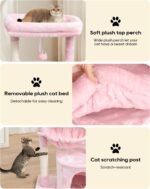 SYANDLVY Small Cat Tree for Indoor Cats, Cat Tower with Scratching Post, Modern Cat House with Padded Perch, Kittens Condo with Cradle, Cat Cave, Pink - Image 4