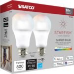 Satco S11253 Starfish 9.5-Watt A19 WiFi Smart LED Color-Changing Light Bulb, Works with Siri, Alexa, Google Assistant, SmartThings, 2700K-5000K, 800 Lumens, 2-Pack - Image 7