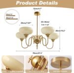 Vintage Glass Dining Chandelier 5 Light Antique Brass Chandelier Light Fixtures Mid Century Modern Sputnik Ceiling Light Fixture Large Gold Globe Pendant Light for Living Room - Image 3